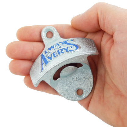Starr Embossed Cast Iron Avery's Soda Beer Bottle Opener Wall Mount Zinc Plated