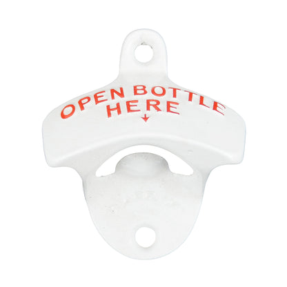 Starr X White Open Bottle Here Opener With Metal Cap Catcher Set Wall Mounted
