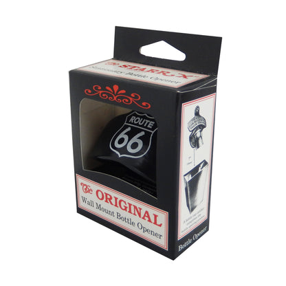 Starr Route 66 Cast Iron Beer Soda Bottle Opener Black Powder Coated Wall Mount