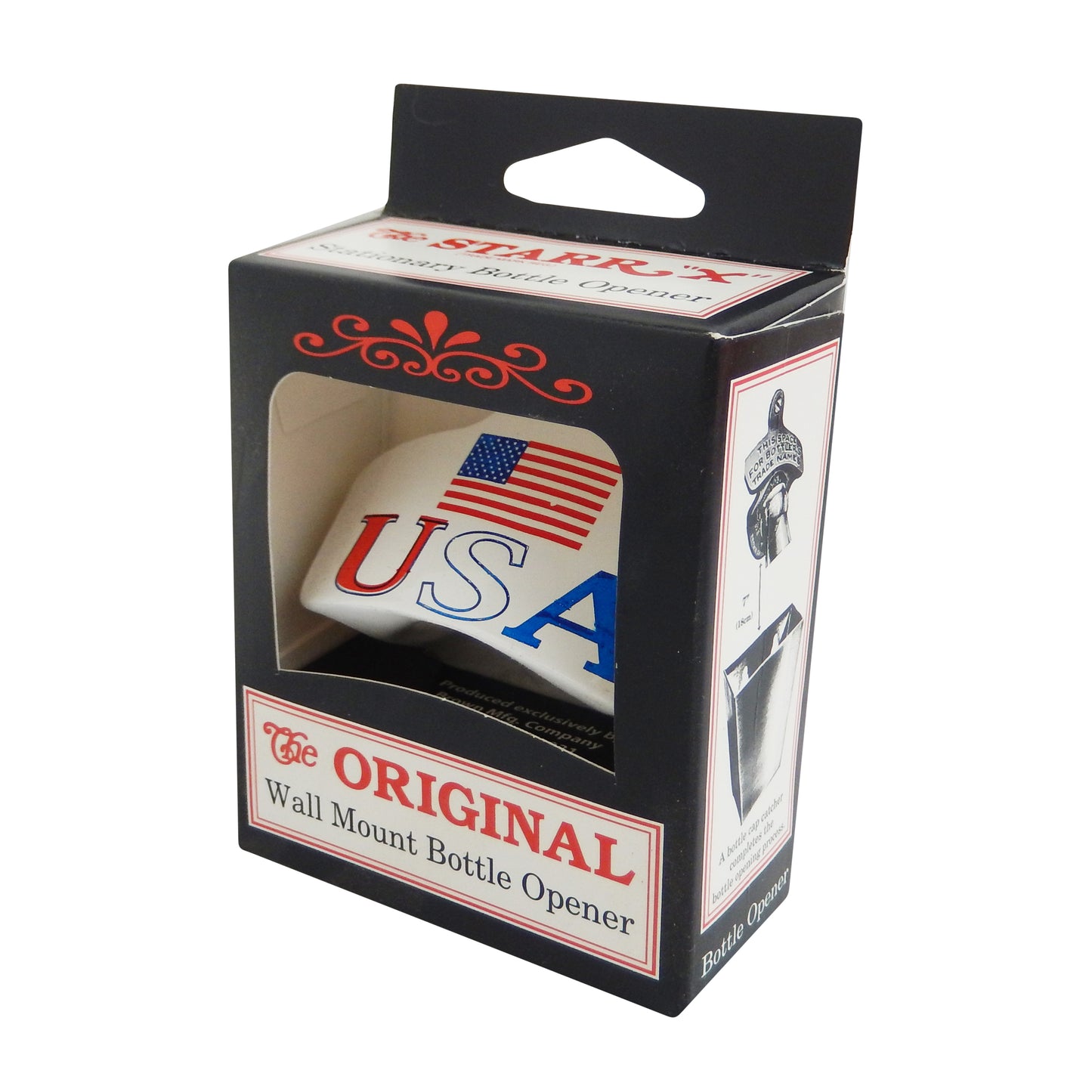 Starr X Patriotic USA Flag Cast Iron Bottle Opener Wall Mounted White Powder Coated