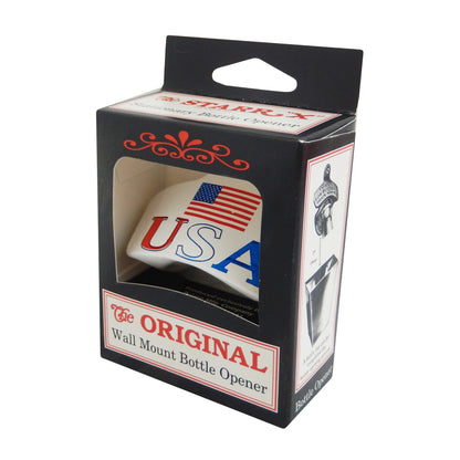 Starr X Patriotic USA Flag Cast Iron Bottle Opener Wall Mounted White Powder Coated