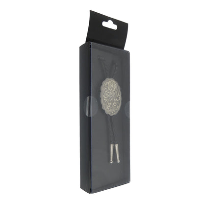 Engraved Floral Bolo Tie Adjustable 36" Cord USA Made Western German Silver