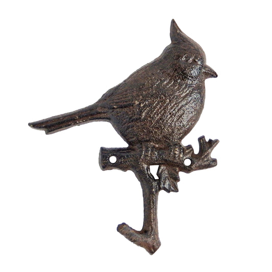 Cast Iron Cardinal Bird Branch Wall Hook Key Towel Coat Hanger Rustic Brown