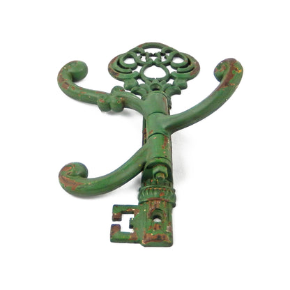 Victorian Style Metal Key Shaped Swivel Wall Hook 3 Arms Coat Towel Hanger Green