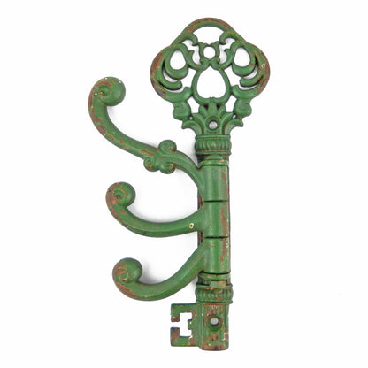 Victorian Style Metal Key Shaped Swivel Wall Hook 3 Arms Coat Towel Hanger Green