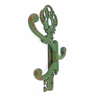 Victorian Style Metal Key Shaped Swivel Wall Hook 3 Arms Coat Towel Hanger Green