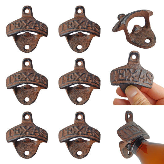 Rustic Bar Cast Iron Texas Beer Soda Bottle Opener Wall Mounted Brown Pack of 6