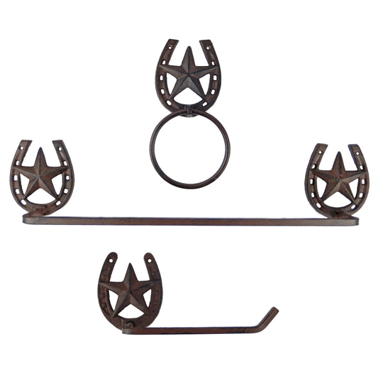 Metal Horseshoe Star 3 Piece Bathroom Set Towel Bar, Ring, Toilet Paper Holder