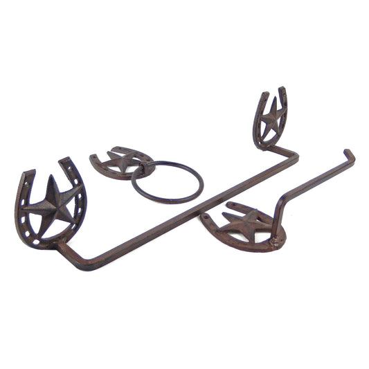 Metal Horseshoe Star 3 Piece Bathroom Set Towel Bar, Ring, Toilet Paper Holder
