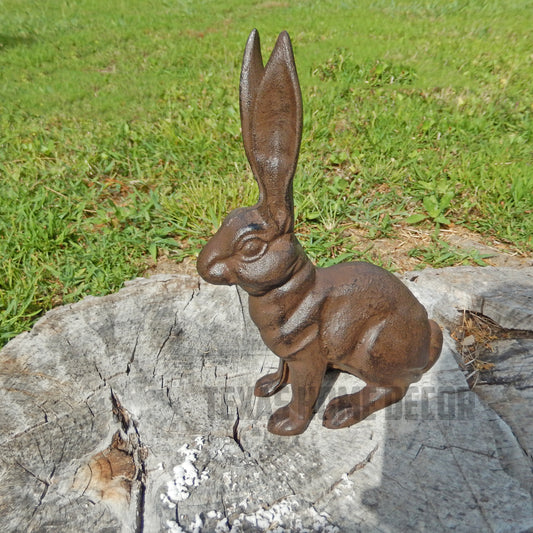 Large Bunny Rabbit Figurine Statue Heavy Duty Cast Iron Garden Yard Decor 10.5"