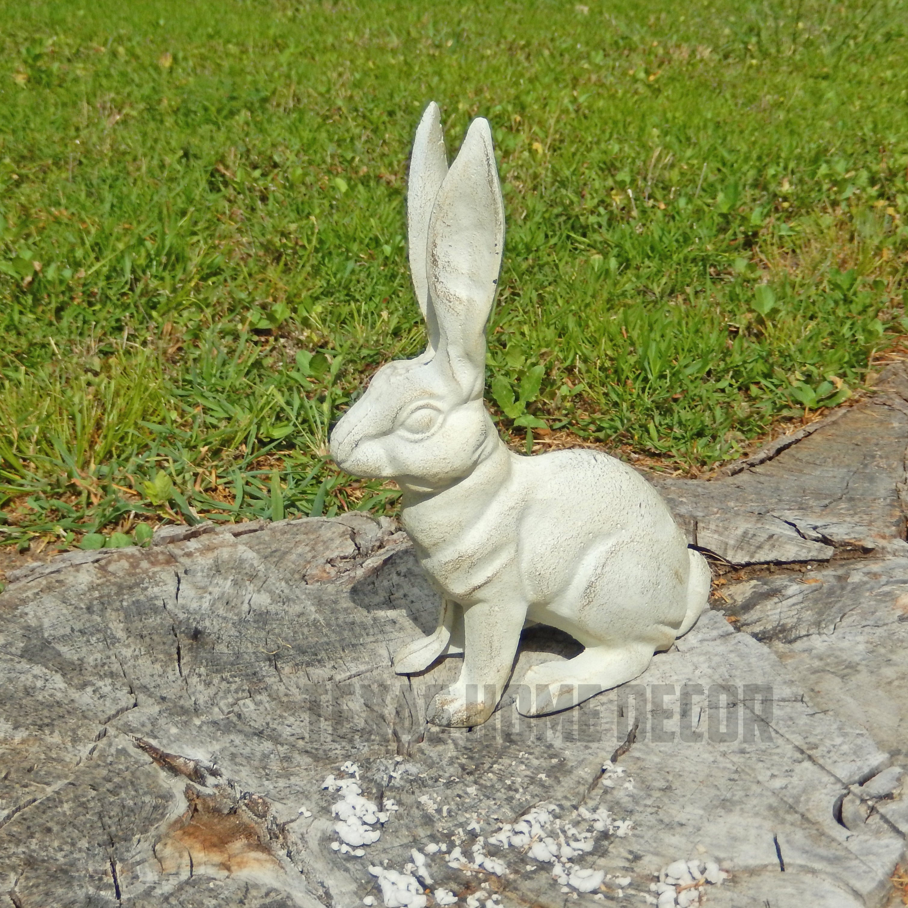 Large Rabbit Figurine Garden Statue Heavy Duty Cast Iron Antique White ...