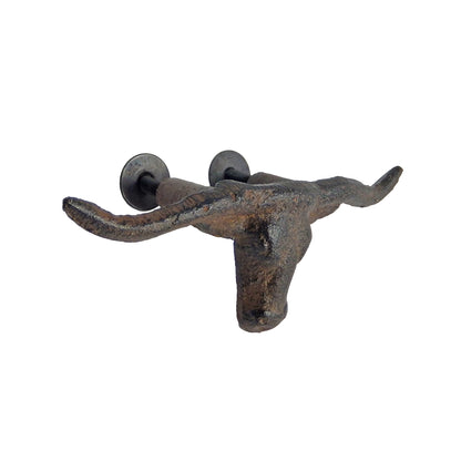 Rustic Cast Iron Longhorn Steer Drawer Pull Handle Knob Brown 4.75" (Pack of 6)