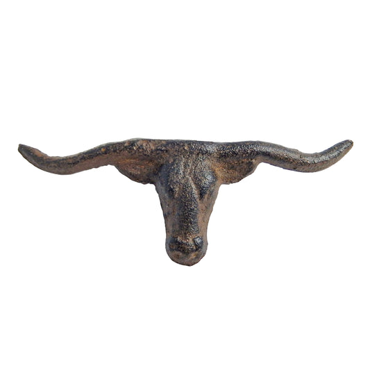 Rustic Cast Iron Longhorn Steer Drawer Pull Handle Knob Brown 4.75" (Pack of 6)