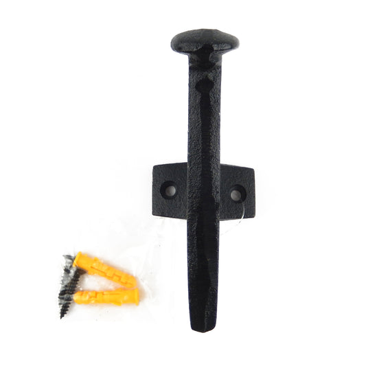 Cast Iron Black Railroad Spike Wall Hook Heavy Duty Industrial Coat Towel Hanger