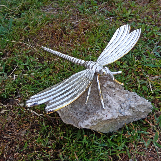 Large Cast Aluminum Dragonfly Figurine Shelf Sitter Garden Yard Decor 11.5 inch