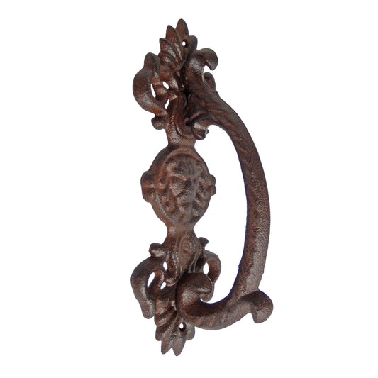 Large Lion Face Door Handle Pull Cast Iron Antique Brown Ornate Style 9 inch