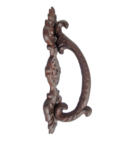 Large Lion Face Door Handle Pull Cast Iron Antique Brown Ornate Style 9 inch