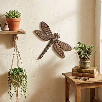 Cast Iron Dragonfly Wall Decor Plaque Antique Brown Finish Heavy Duty