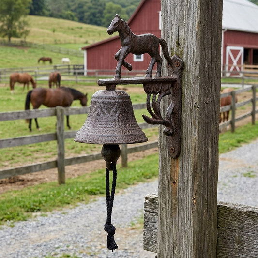 Small Horse Dinner Bell Cast Iron Wall Mounted Antique Style Rustic Western