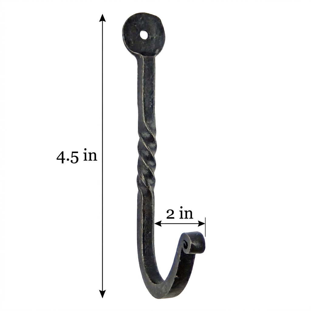 Forged Wrought Iron Twisted Wall Hook Key Towel Coat Hanger Antique Look 4.5 in
