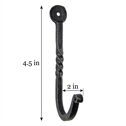 Forged Wrought Iron Twisted Wall Hook Key Towel Coat Hanger Antique Look 4.5 in