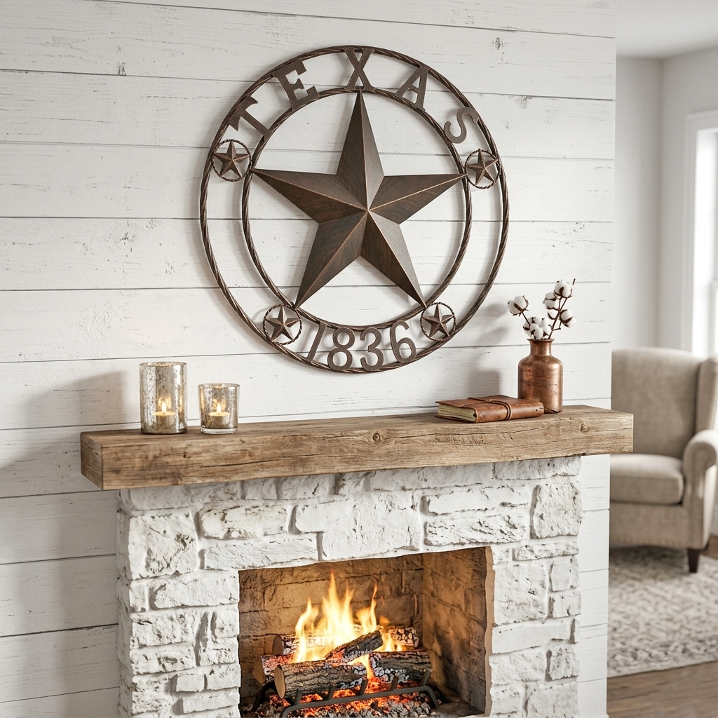 Texas 1836 Metal Barn Star Circle Rope Ring Brushed Copper Finish 24 inch