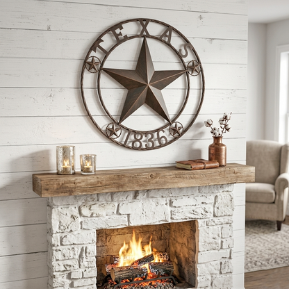 Texas 1836 Metal Barn Star Circle Rope Ring Brushed Copper Finish 24 inch