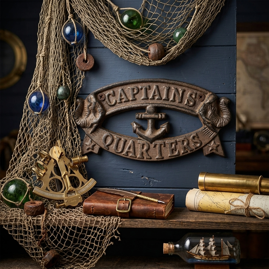 Cast Iron Captains Quarters Wall Decor Door Sign Antique Style Anchor Nautical