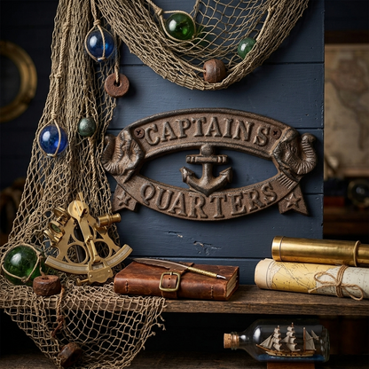 Cast Iron Captains Quarters Wall Decor Door Sign Antique Style Anchor Nautical