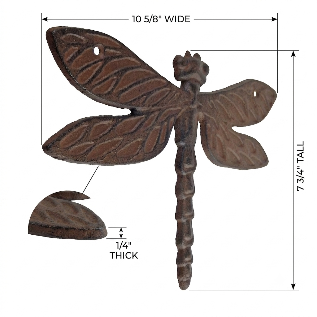 Cast Iron Dragonfly Wall Decor Plaque Antique Brown Finish Heavy Duty