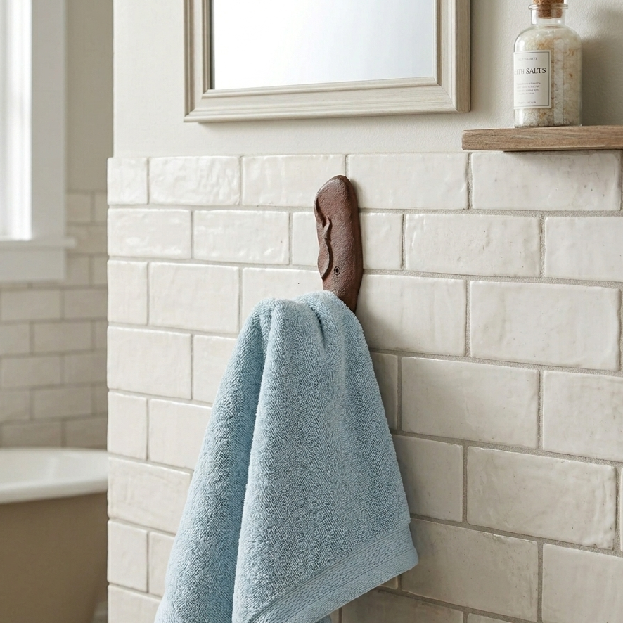 Whale Tail Wall Hook Cast Iron Towel Holder Coat Hanger Rustic Brown Nautical 8"