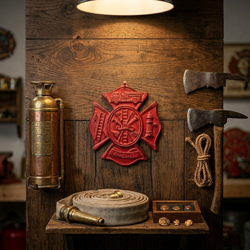 Cast Iron Red Fireman Firefighter Wall Decor Emblem Logo Plaque Maltese Cross