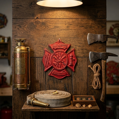 Cast Iron Red Fireman Firefighter Wall Decor Emblem Logo Plaque Maltese Cross