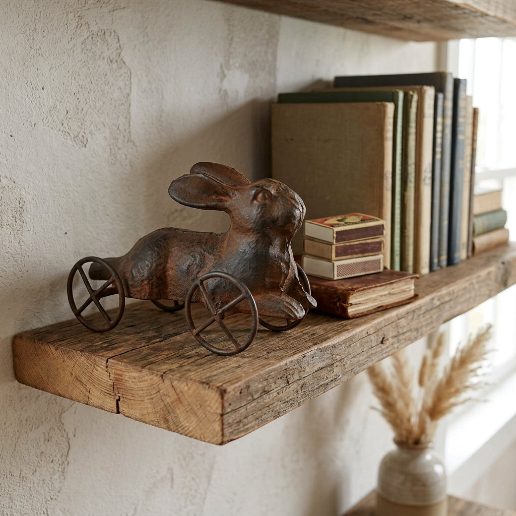 Cast Iron Bunny Rabbit On Wheels Figurine Antique Style Decorative Pull Toy