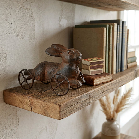 Cast Iron Bunny Rabbit On Wheels Figurine Antique Style Decorative Pull Toy