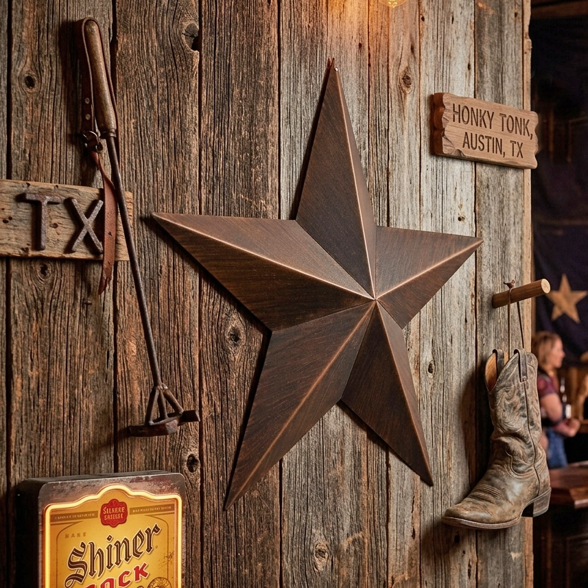 Metal Barn Star Wall Decor Rustic Western Brushed Copper Finish 16.5 inch