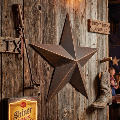 Metal Barn Star Wall Decor Rustic Western Brushed Copper Finish 16.5 inch