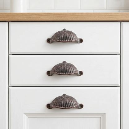 Shell Cup Bin Drawer Pull Cabinet Handle Cast Iron Antique Style with Screws