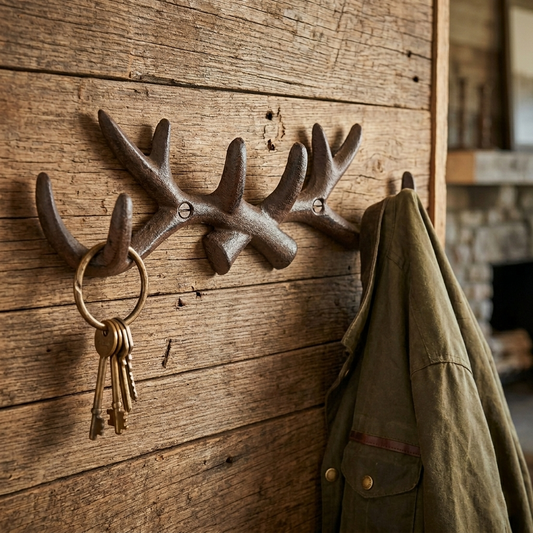 Cast Iron Deer Antler Wall Hook Rack Key Towel Coat Hanger Cabin Decor Brown