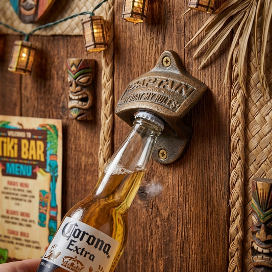 Cast Iron "Captain My Boat My Rules" Beer Bottle Opener Wall Mounted Brass Color