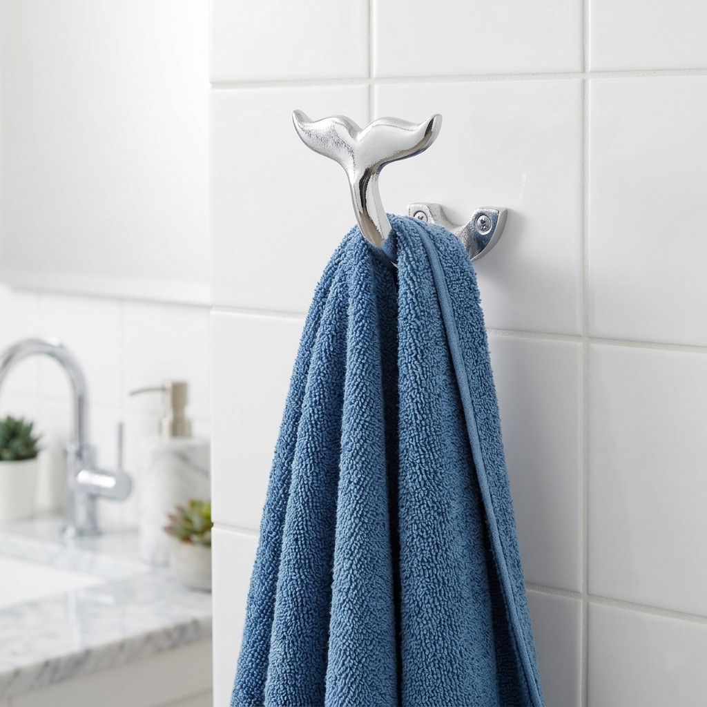 Whale Tail Wall Hook Nautical Solid Aluminum Bathroom Pool Towel Door Hanger