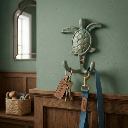 Cast Iron Sea Turtle Double Wall Hook Key Towel Coat Purse Door Hanger Green