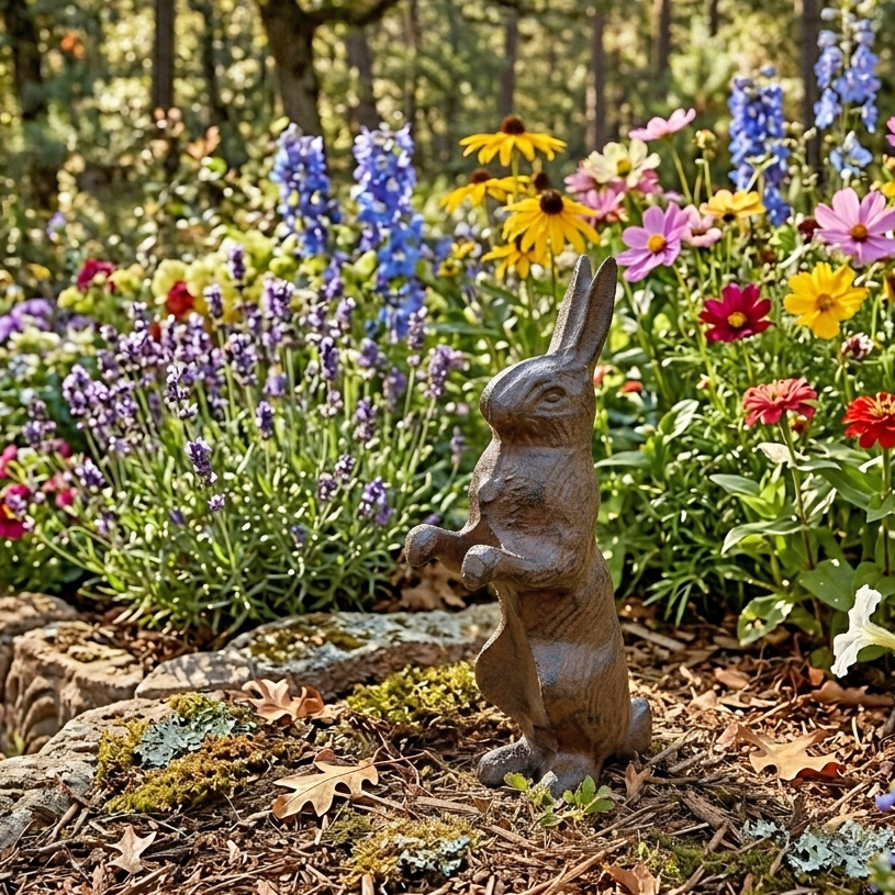 Bunny Rabbit Figurine Statue Cast Iron Rustic Garden Yard Patio Decor 7 3/4 inch