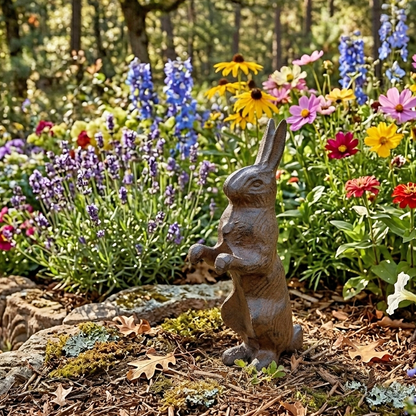Bunny Rabbit Figurine Statue Cast Iron Rustic Garden Yard Patio Decor 7 3/4 inch