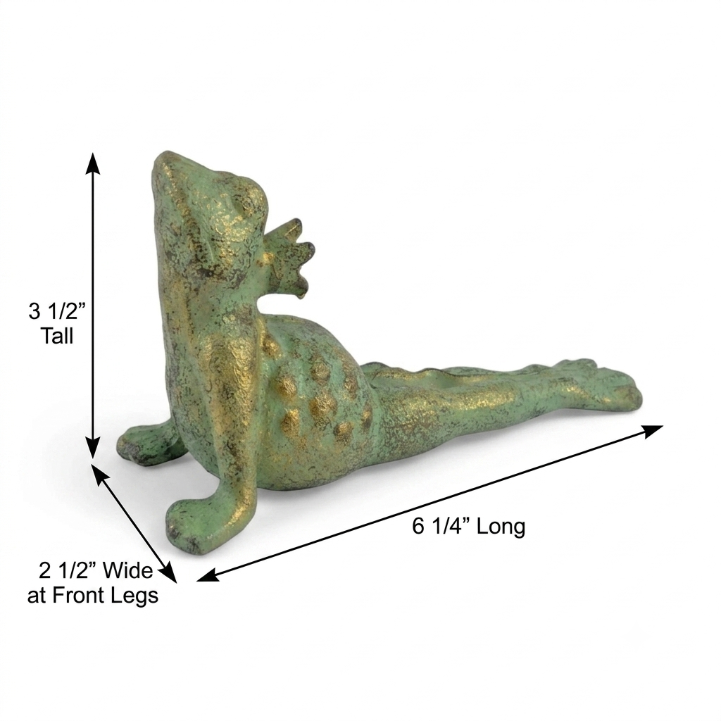 Verdigris Cast Iron Frog Prince Doorstop Yoga Pose Figurine Door Wedge Green