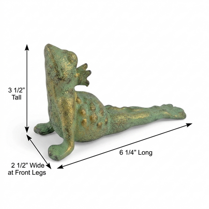 Verdigris Cast Iron Frog Prince Doorstop Yoga Pose Figurine Door Wedge Green