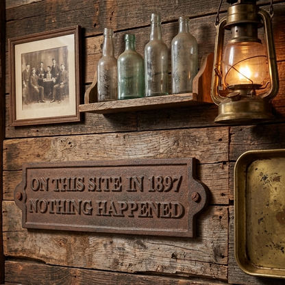 Rustic Cast Iron On This Site In 1897 Nothing Happened Wall Plaque Sign 9 inch