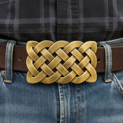 Bold Irish Celtic Knot Men's Belt Buckle Antique Bronze Plated Fits 1.5" Belts