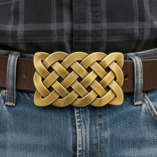 Bold Irish Celtic Knot Men's Belt Buckle Antique Bronze Plated Fits 1.5" Belts