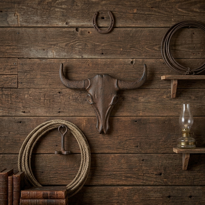 Texas Longhorn Wall Plaque Cast Iron Cow Skull Rustic Western Decor Brown 7 inch